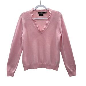 Lauren Ralph Lauren 100% Cashmere Flutter V-Neck Long Sleeve Pullover Sweater L